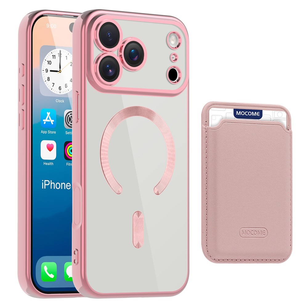 For iPhone 17 Pro Case Compatible with MagSafe TPU + PC Mobile Cover with Card Bag - Pink