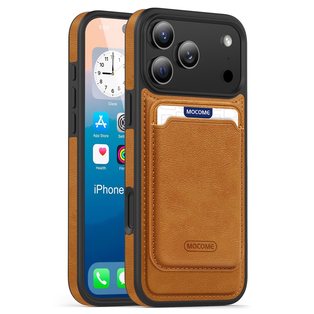 For iPhone 17 Pro Magnetic Case with Detachable Card Holder TPU + PU Leather Phone Back Cover - Brown