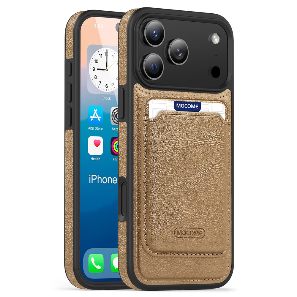 For iPhone 17 Pro Max Magnetic Case with Detachable Card Holder TPU + PU Leather Phone Back Cover - Desert Gold