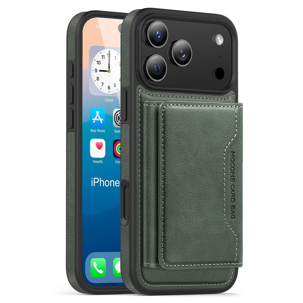 For iPhone 17 Pro Case Compatible with MagSafe Leather Back Phone Cover with Detachable Card Bag - Blackish Green