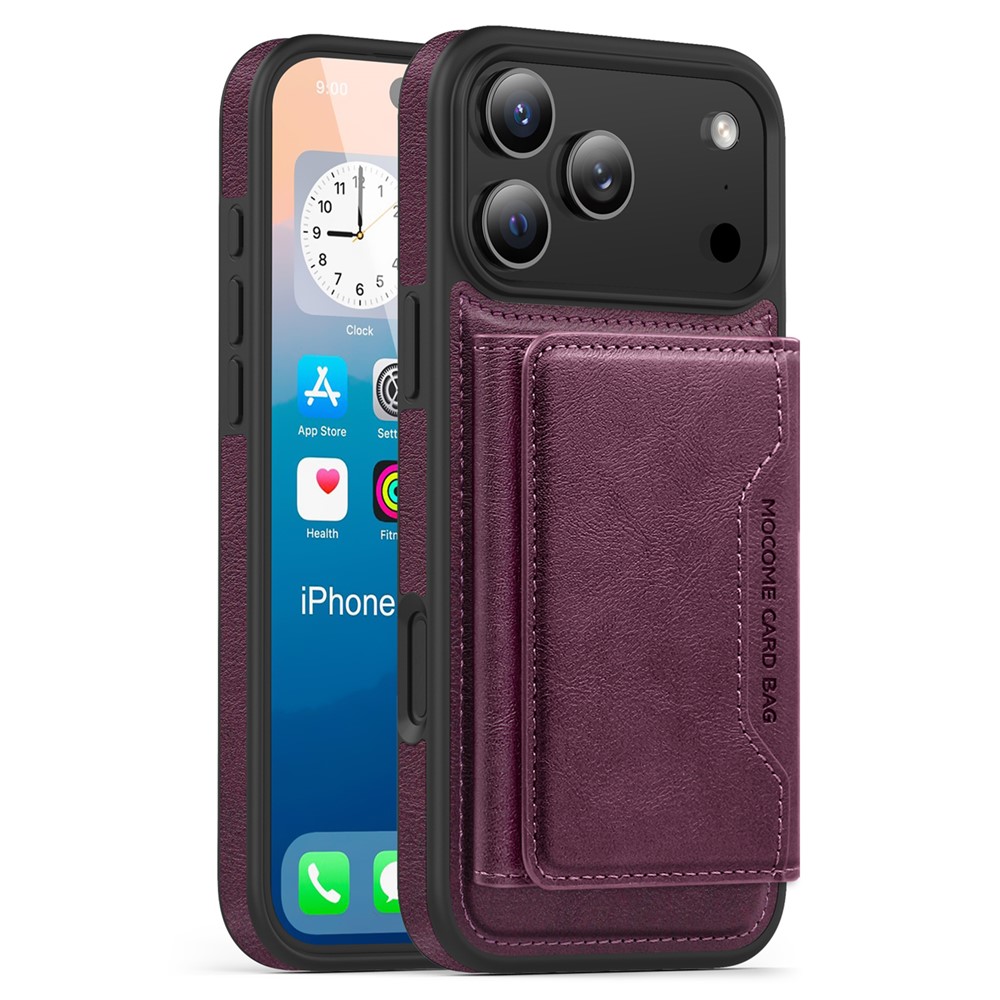 For iPhone 17 Pro Case Compatible with MagSafe Leather Back Phone Cover with Detachable Card Bag - Dark Purple