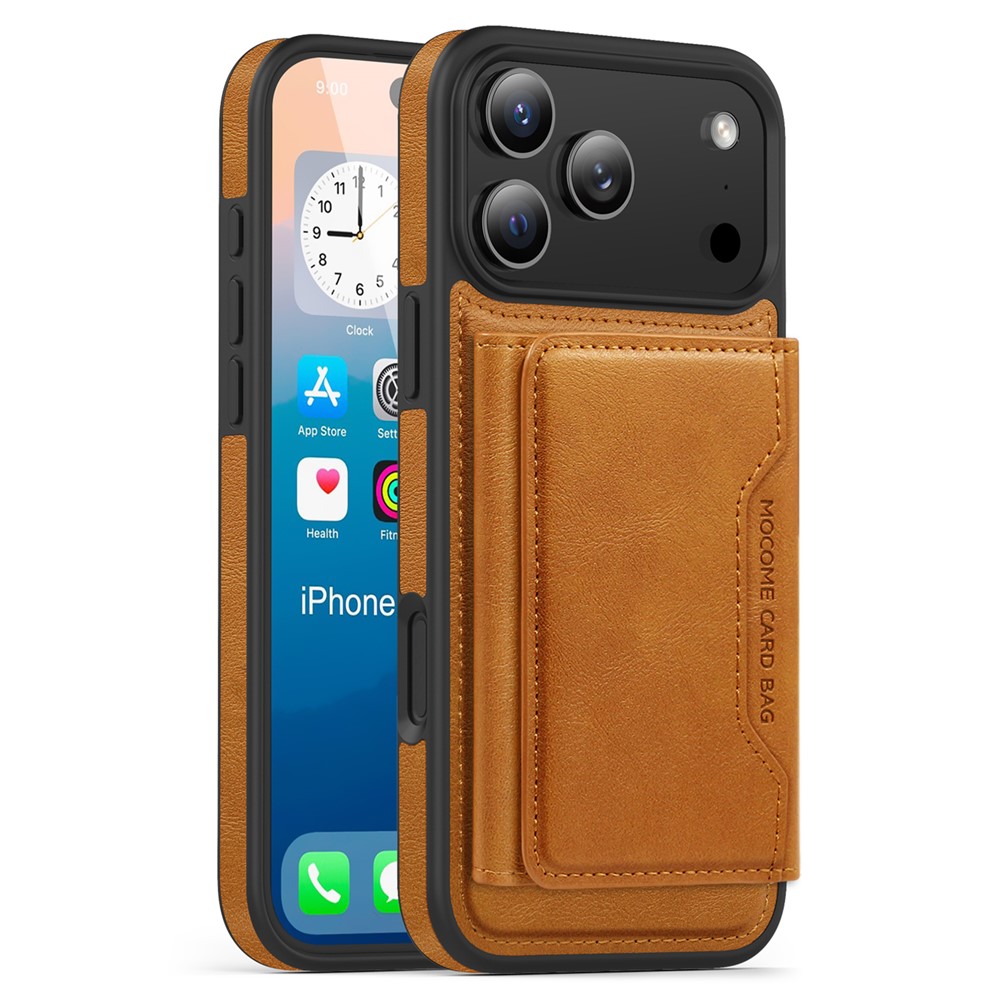 For iPhone 17 Pro Max Case Compatible with MagSafe Leather Back Phone Cover with Detachable Card Bag - Brown