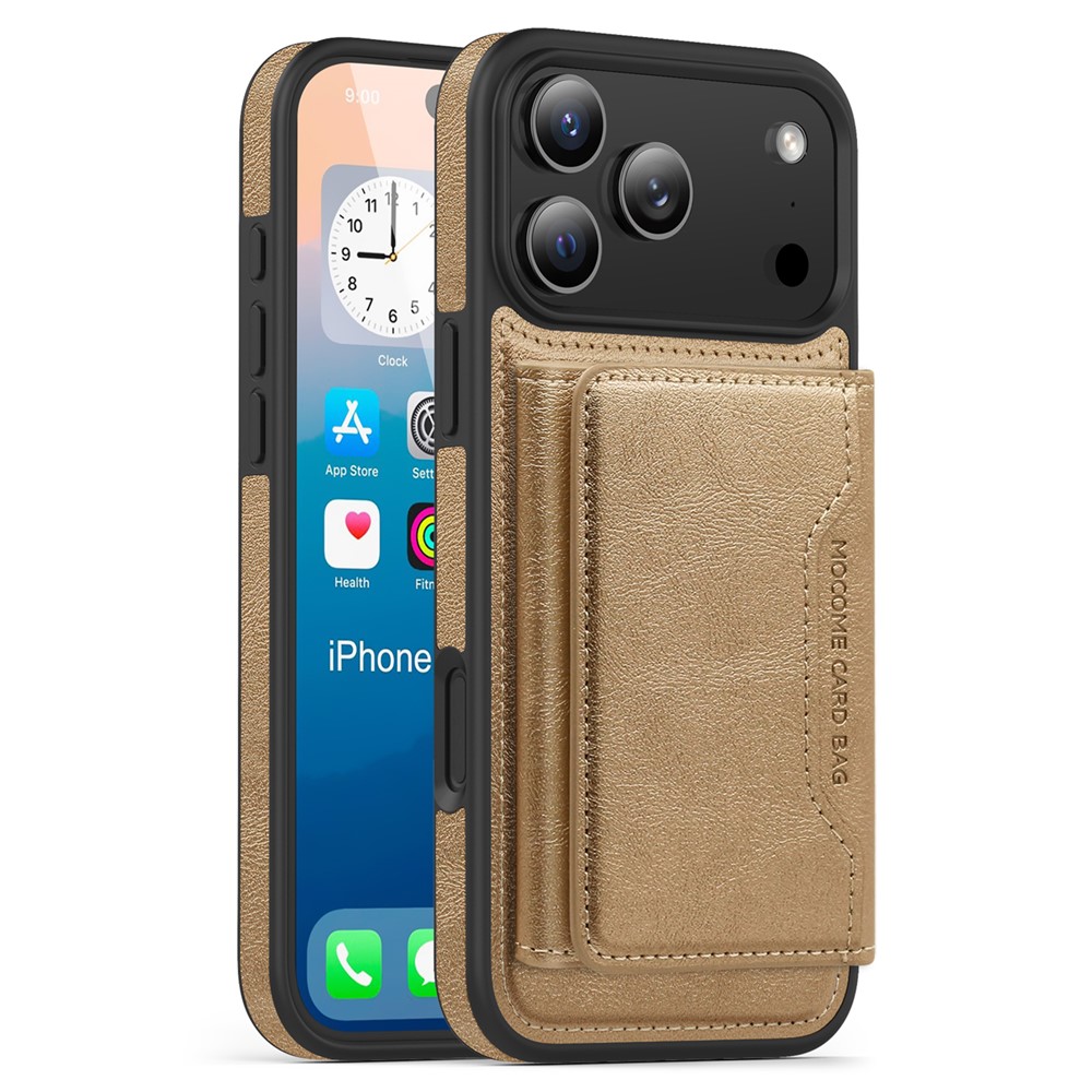 For iPhone 17 Pro Max Case Compatible with MagSafe Leather Back Phone Cover with Detachable Card Bag - Desert Gold