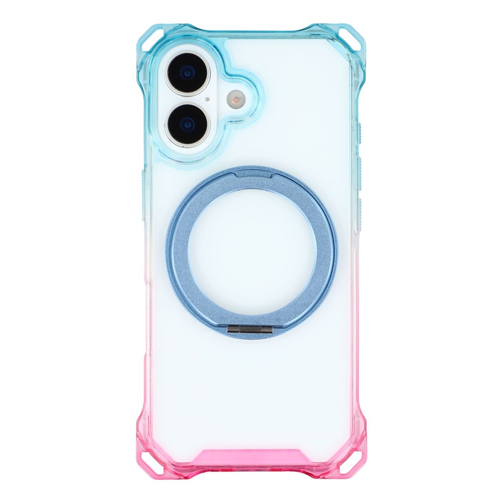 For iPhone 17 Magnetic Case Ring Kickstand TPU + PC Phone Cover - Gradient Blue / Pink