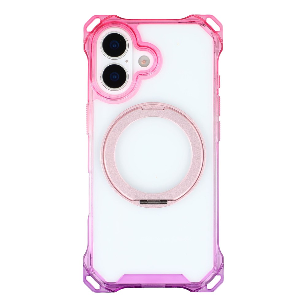 For iPhone 17 Magnetic Case Ring Kickstand TPU + PC Phone Cover - Gradient Pink / Purple