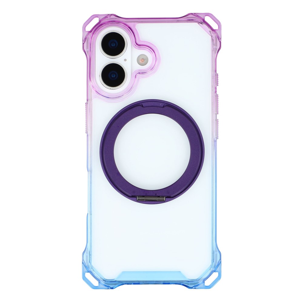 For iPhone 17 Magnetic Case Ring Kickstand TPU + PC Phone Cover - Gradient Purple / Blue