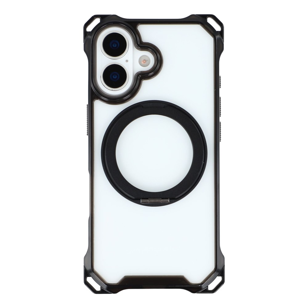 For iPhone 17 Magnetic Case Ring Kickstand TPU + PC Phone Cover - Black