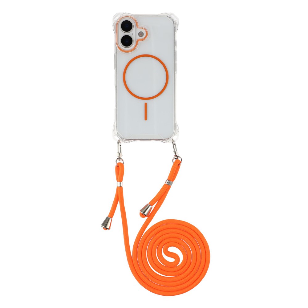 For iPhone 17 Magnetic Case with Lanyard Drop-Proof TPU + PC Phone Back Cover - Orange