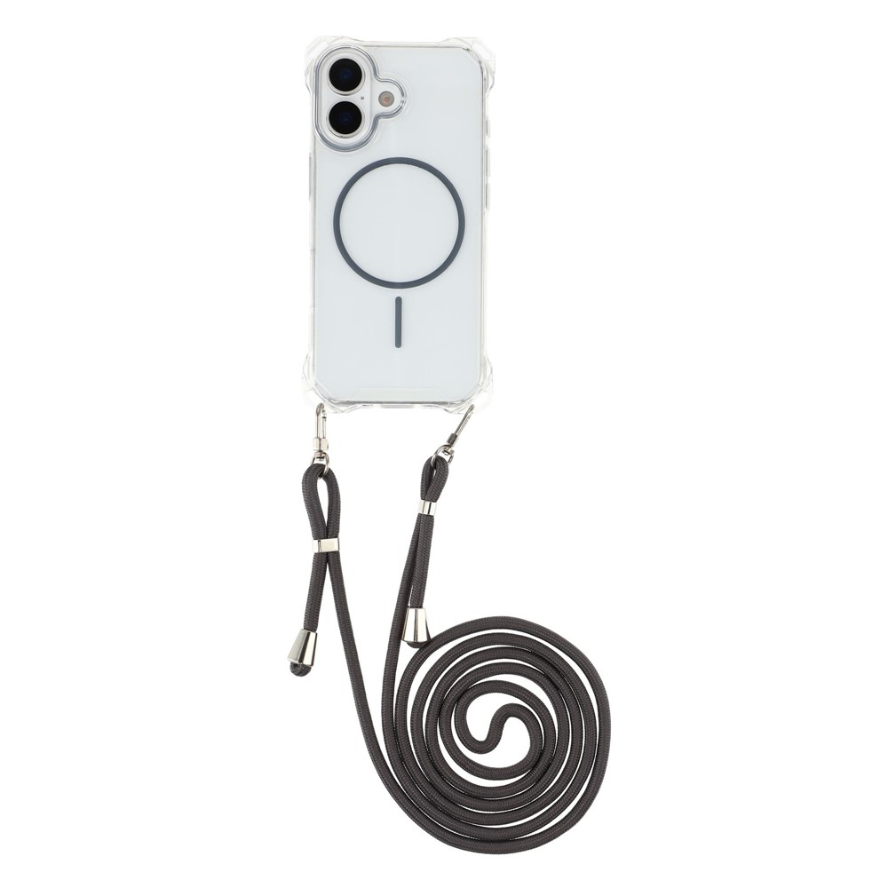 For iPhone 17 Magnetic Case with Lanyard Drop-Proof TPU + PC Phone Back Cover - Grey
