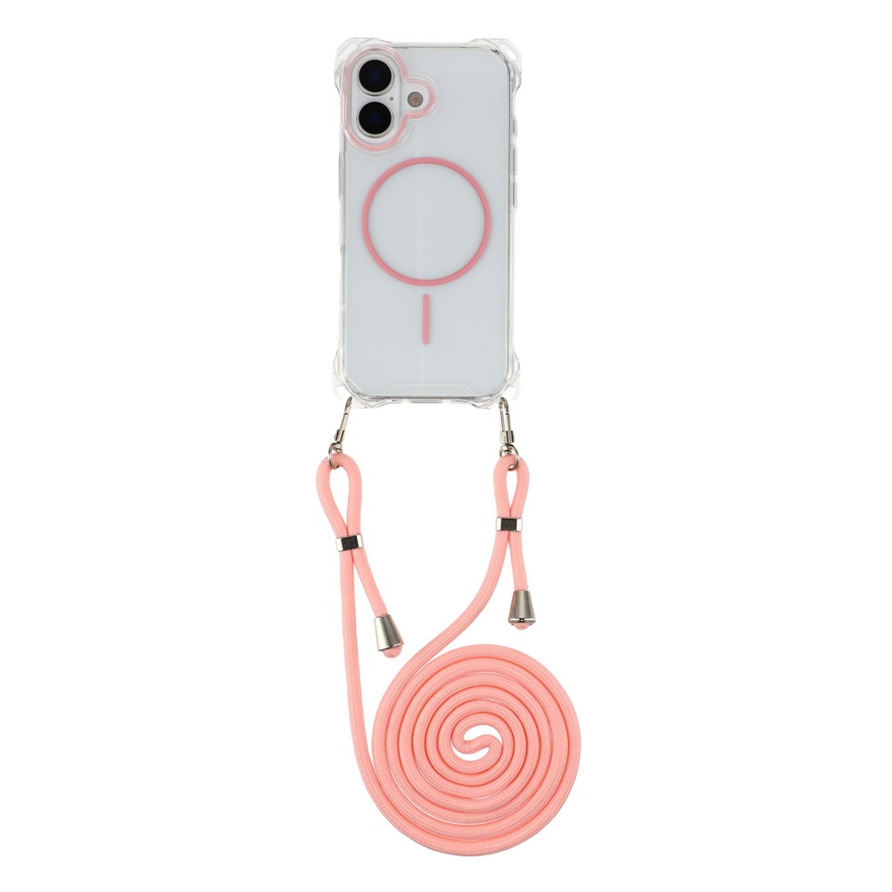 For iPhone 17 Magnetic Case with Lanyard Drop-Proof TPU + PC Phone Back Cover - Pink