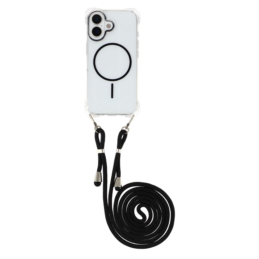 For iPhone 17 Magnetic Case with Lanyard Drop-Proof TPU + PC Phone Back Cover - Black