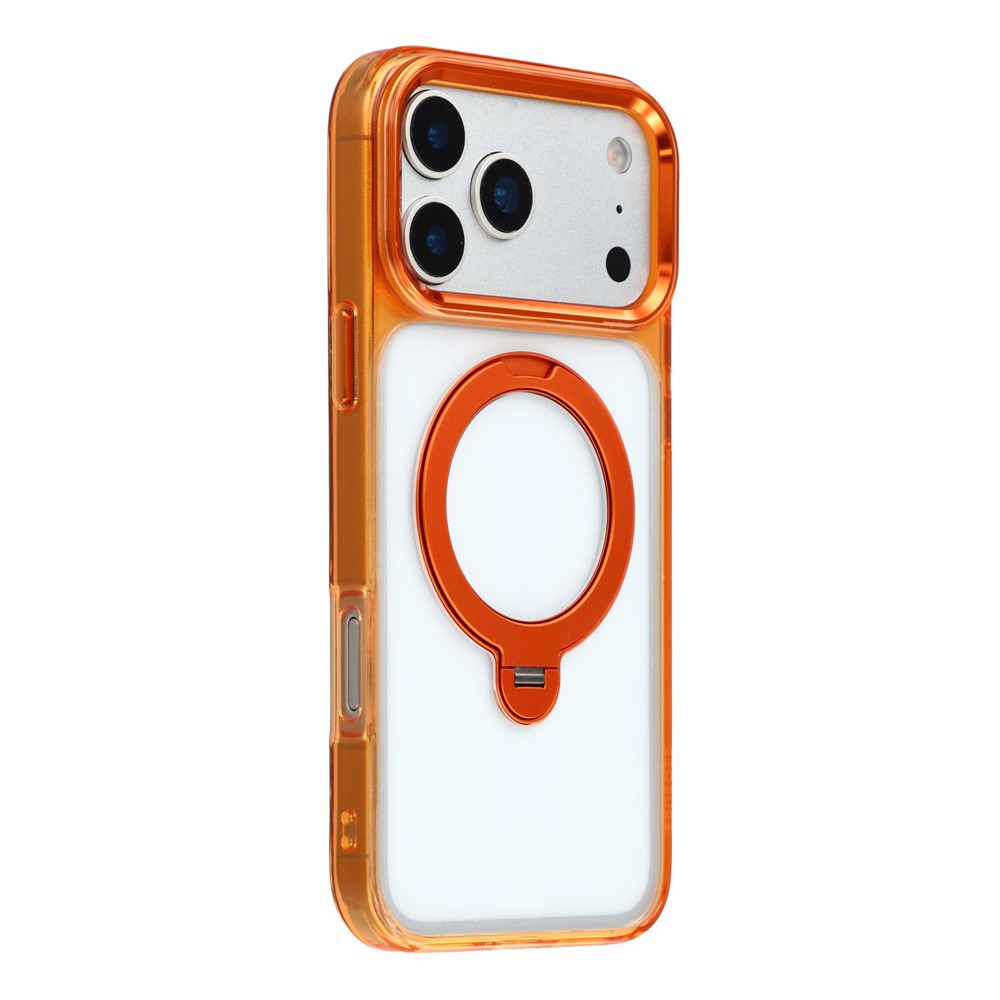 JAUCASE For iPhone 17 Pro Max Case Rotating Kickstand TPU + PC Clear Phone Back Cover - Translucent Orange