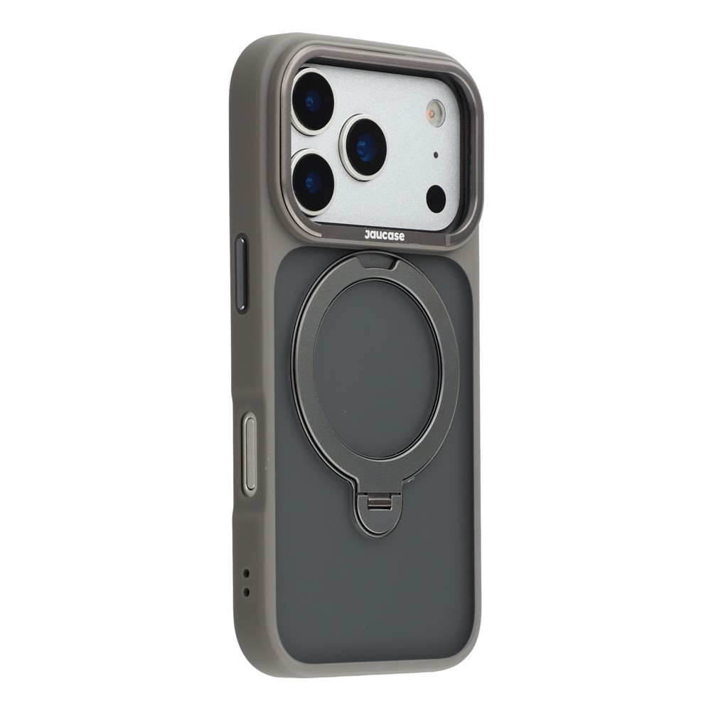 JAUCASE For iPhone 17 Pro Max Case Rotating Kickstand Skin-Touch Matte PC + TPU Phone Cover - Titanium Grey
