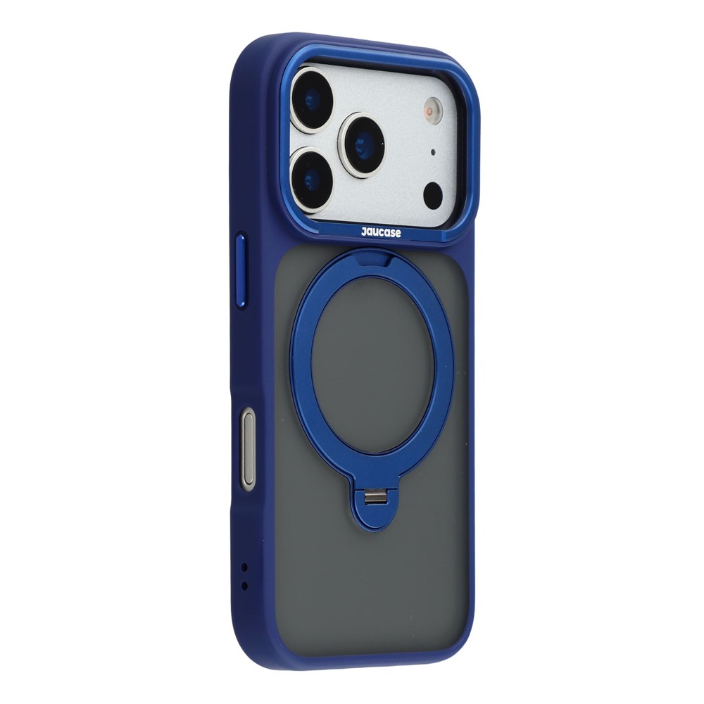JAUCASE For iPhone 17 Pro Case Rotating Kickstand Skin-Touch Matte PC + TPU Phone Cover - Transparent Blue