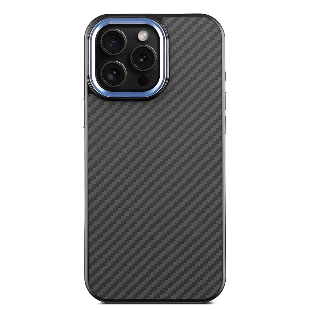 For iPhone 16 Pro Case Compatible with MagSafe Aramid Fiber TPU Phone Cover with Metal Lens Frame - Blue