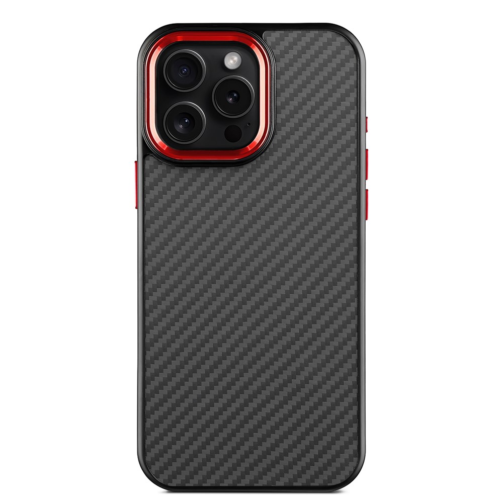 For iPhone 16 Pro Case Compatible with MagSafe Aramid Fiber TPU Phone Cover with Metal Lens Frame - Red