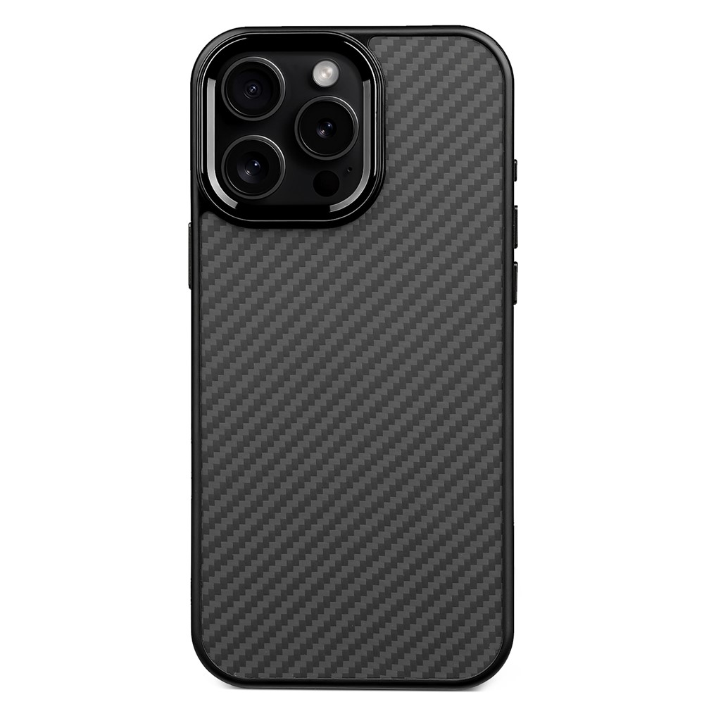 For iPhone 16 Pro Case Compatible with MagSafe Aramid Fiber TPU Phone Cover with Metal Lens Frame - Black