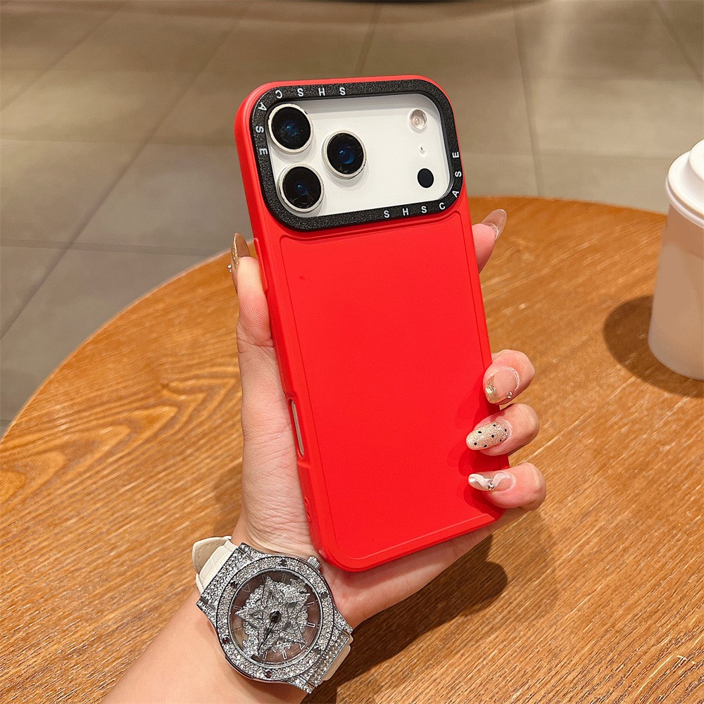 For iPhone 17 Pro Case Black Lens Frame Shockproof TPU PC Phone Back Cover - Red