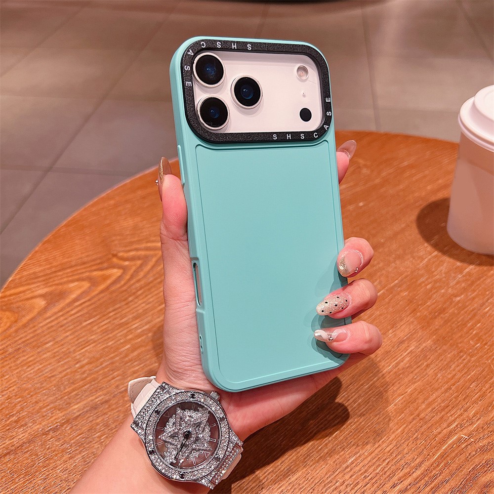 For iPhone 17 Pro Case Black Lens Frame Shockproof TPU PC Phone Back Cover - Cyan