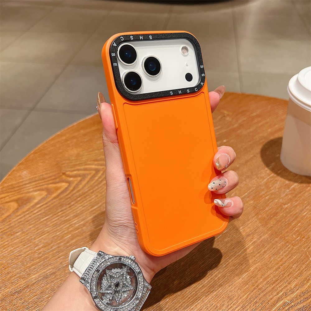 For iPhone 17 Pro Max Case Black Lens Frame Shockproof TPU PC Phone Back Cover - Orange