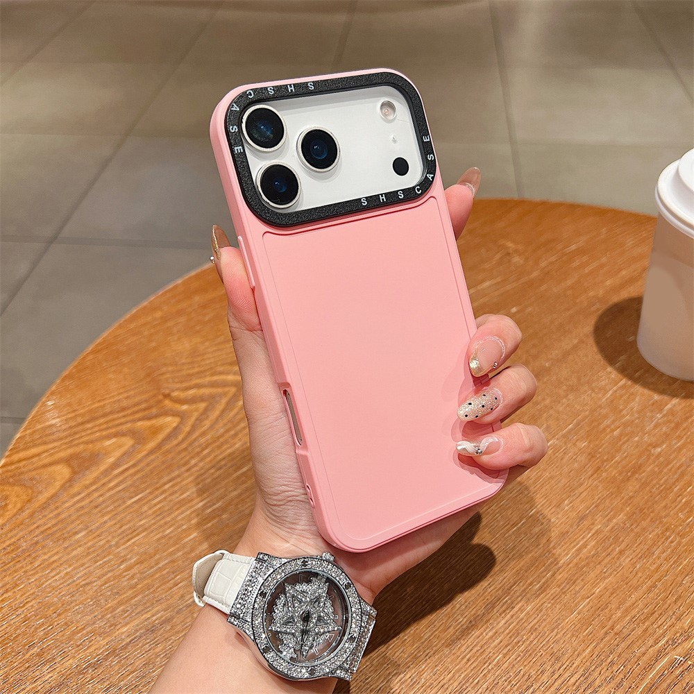 For iPhone 17 Pro Max Case Black Lens Frame Shockproof TPU PC Phone Back Cover - Pink