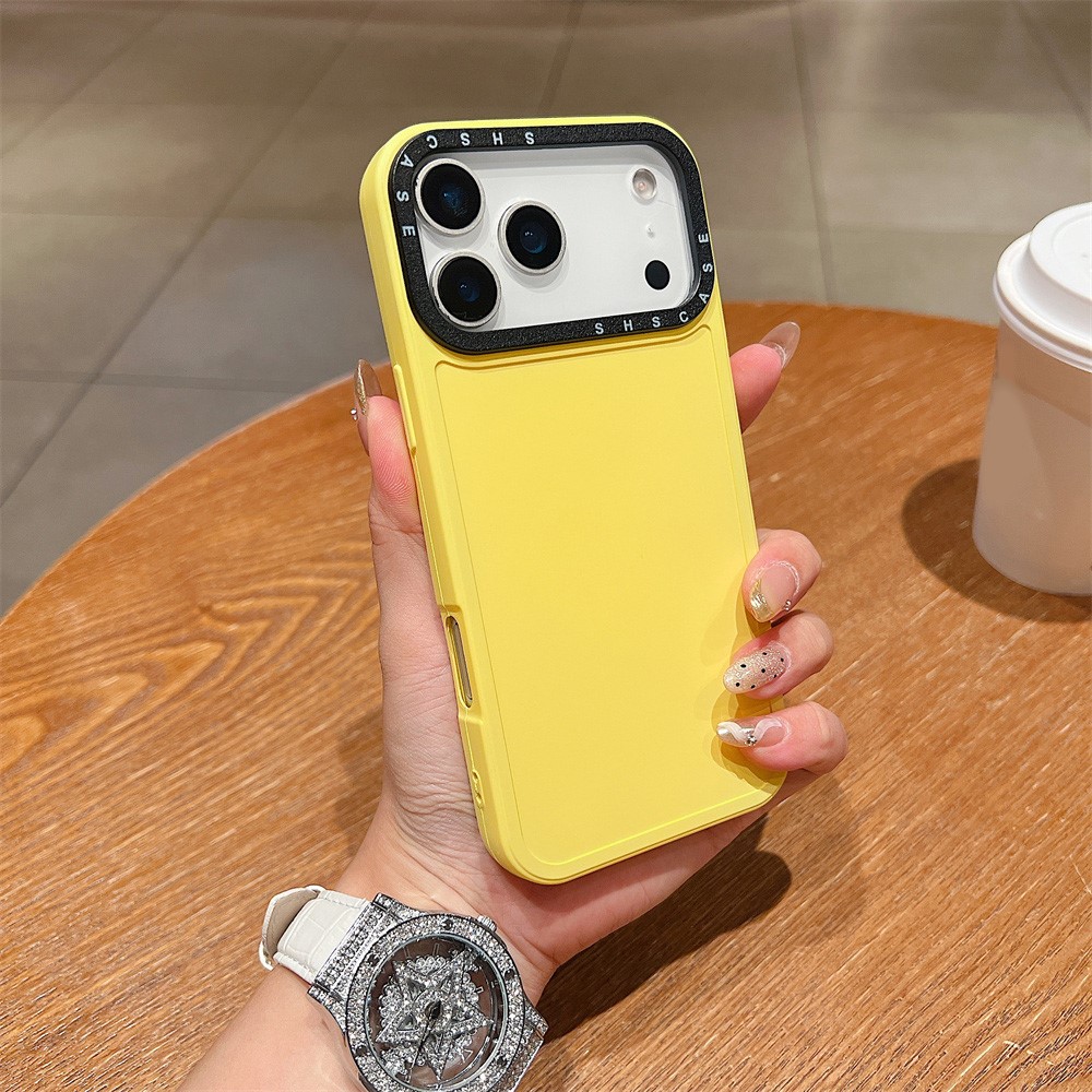 For iPhone 17 Pro Max Case Black Lens Frame Shockproof TPU PC Phone Back Cover - Yellow