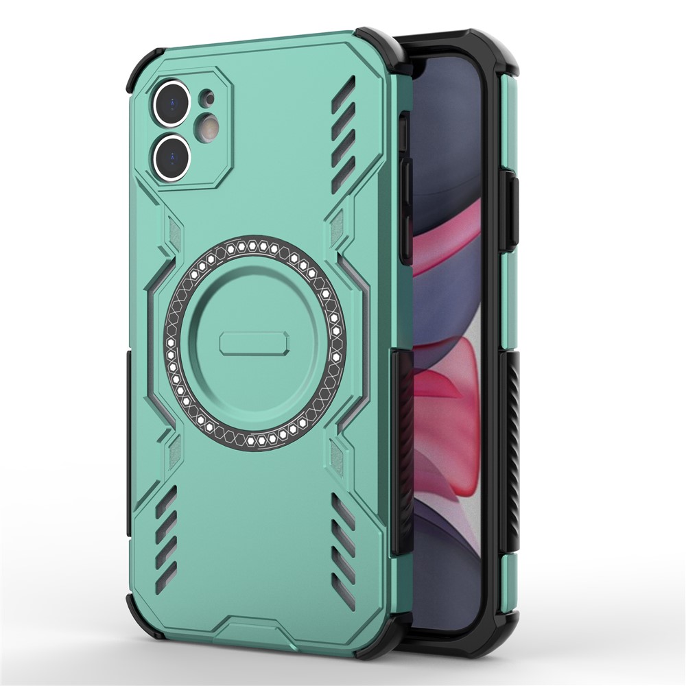 For iPhone 11 Magnetic Case Butterfly Armor Hollow Heat Dissipation PC + TPU Phone Cover - Green