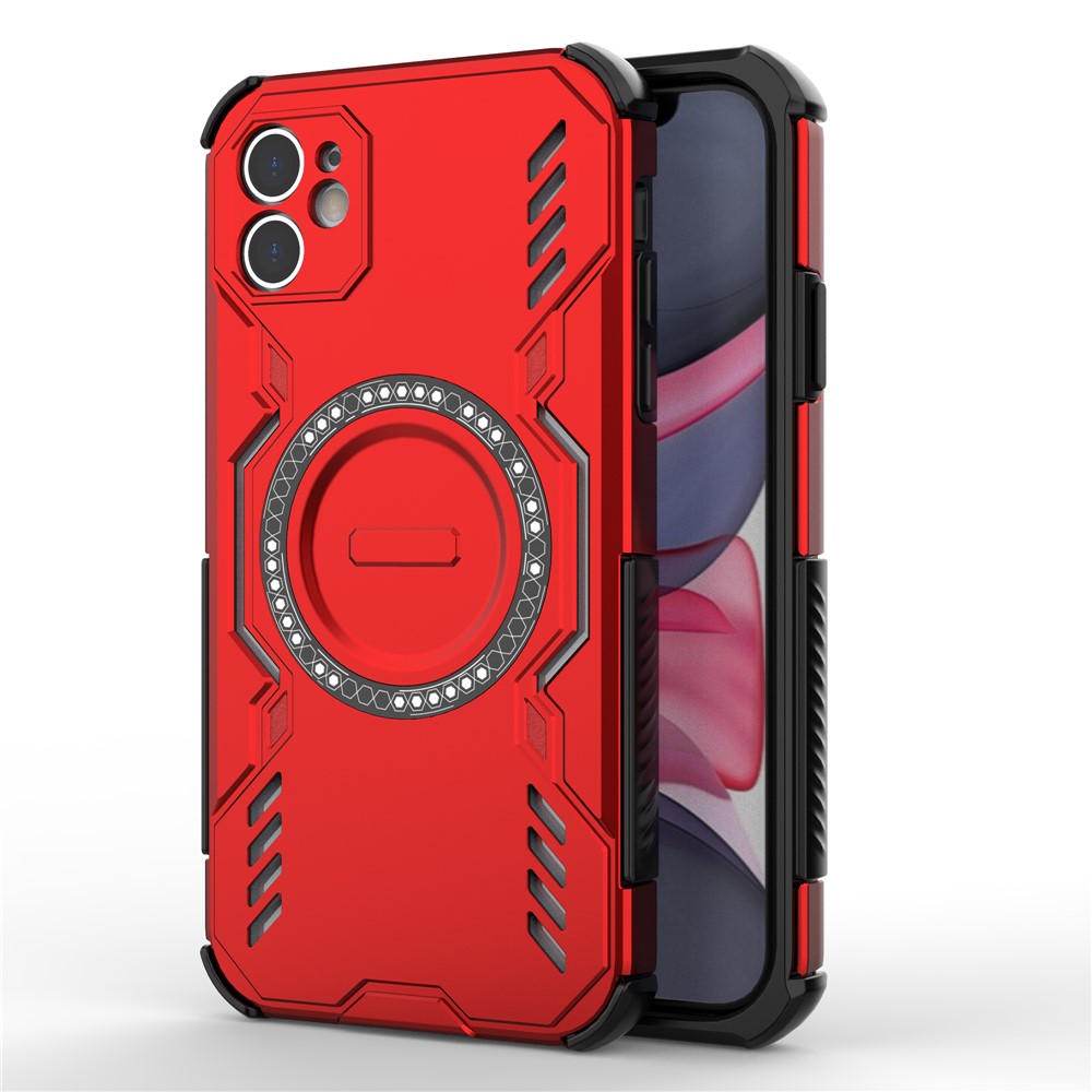For iPhone 11 Magnetic Case Butterfly Armor Hollow Heat Dissipation PC + TPU Phone Cover - Red