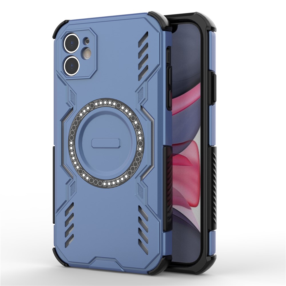 For iPhone 11 Magnetic Case Butterfly Armor Hollow Heat Dissipation PC + TPU Phone Cover - Blue