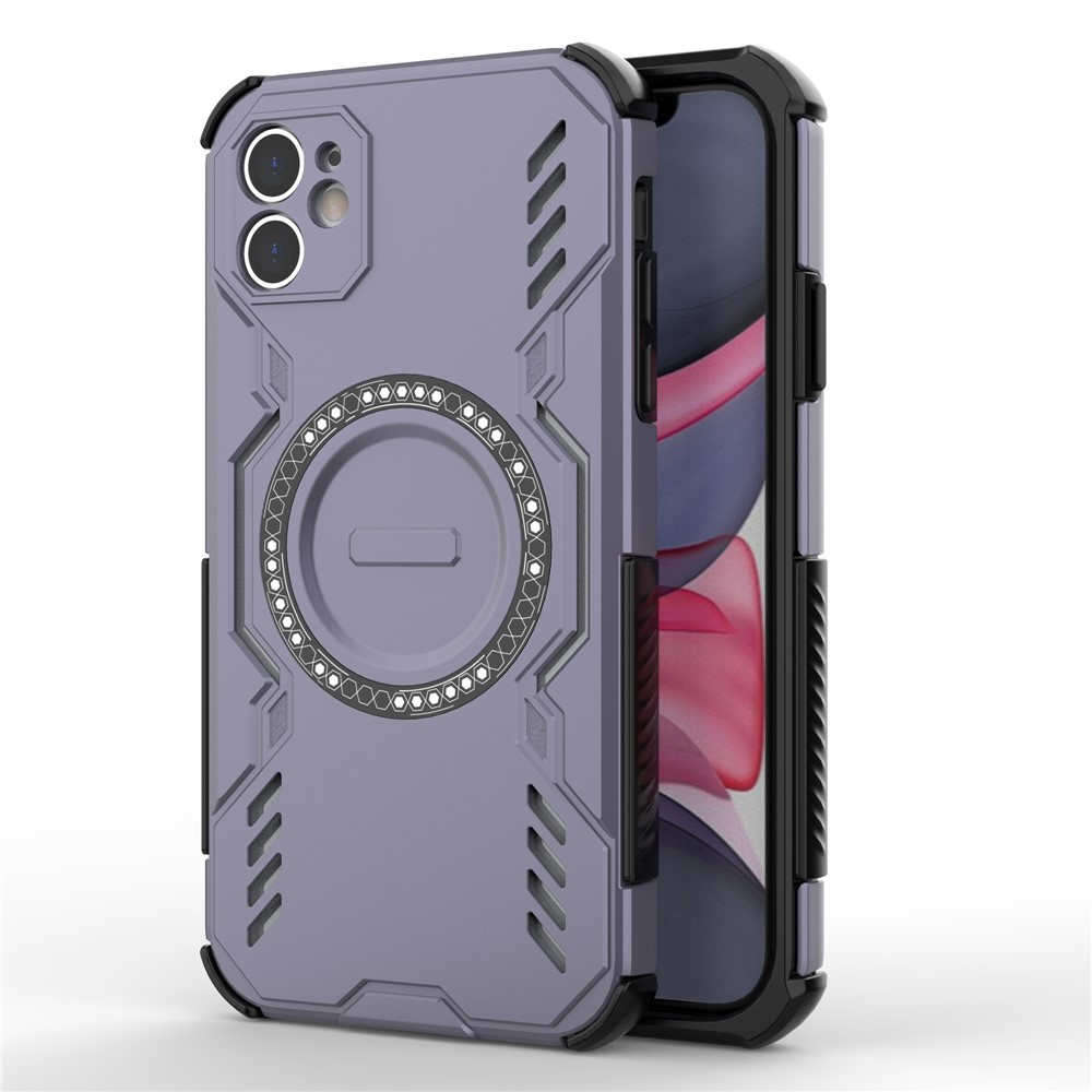 For iPhone 11 Magnetic Case Butterfly Armor Hollow Heat Dissipation PC + TPU Phone Cover - Purple