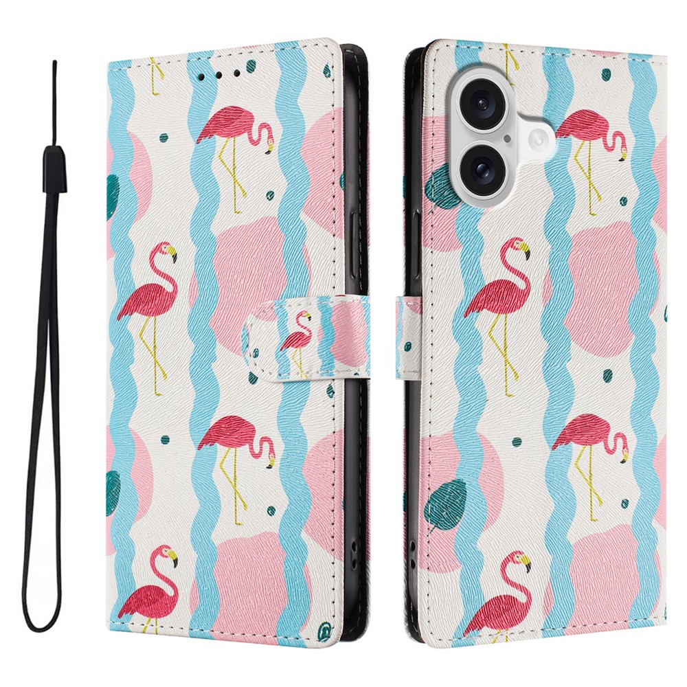 For iPhone 17 Case Pattern Print PU Leather Wallet Phone Cover with Wrist Strap - Birds