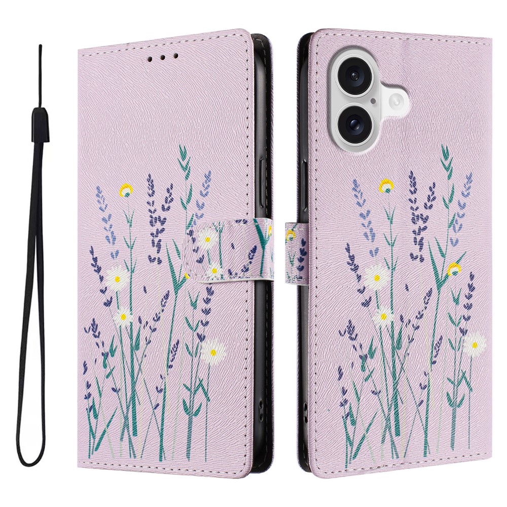 For iPhone 17 Case Pattern Print PU Leather Wallet Phone Cover with Wrist Strap - Lavender
