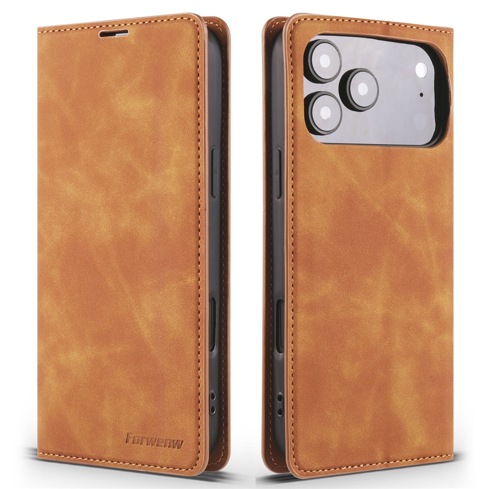 FORWENW For iPhone 17 Pro Max Wallet Case Magnetic Absorption Leather Flip Phone Cover with Stand - Brown