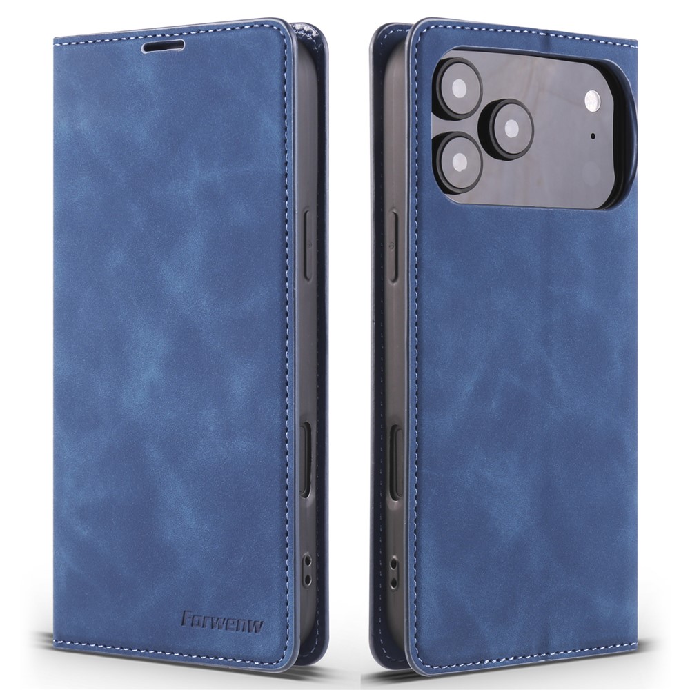 FORWENW For iPhone 17 Pro Max Wallet Case Magnetic Absorption Leather Flip Phone Cover with Stand - Blue