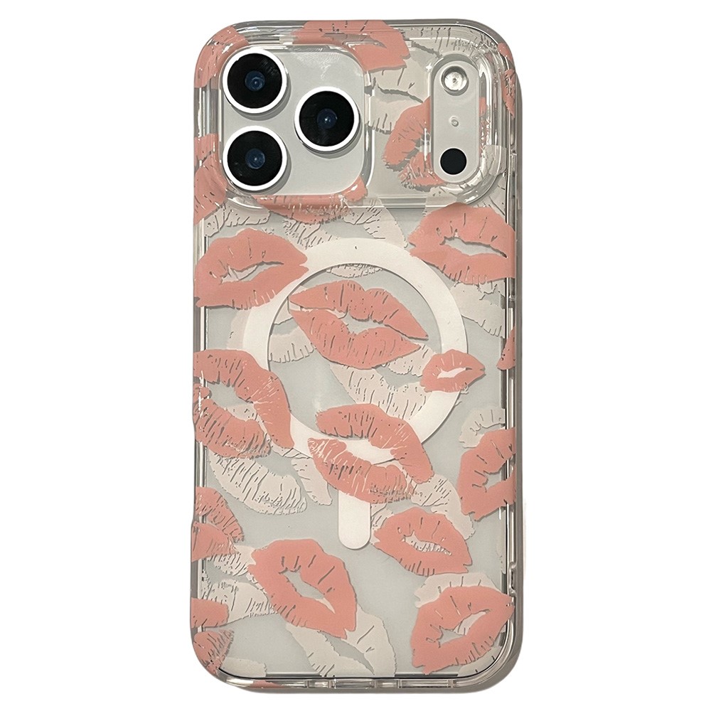 For iPhone 17 Pro Case Compatible with MagSafe IMD Lip Print Pattern TPU PC Phone Back Cover - Pink