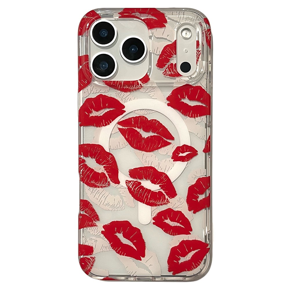For iPhone 17 Pro Case Compatible with MagSafe IMD Lip Print Pattern TPU PC Phone Back Cover - Red