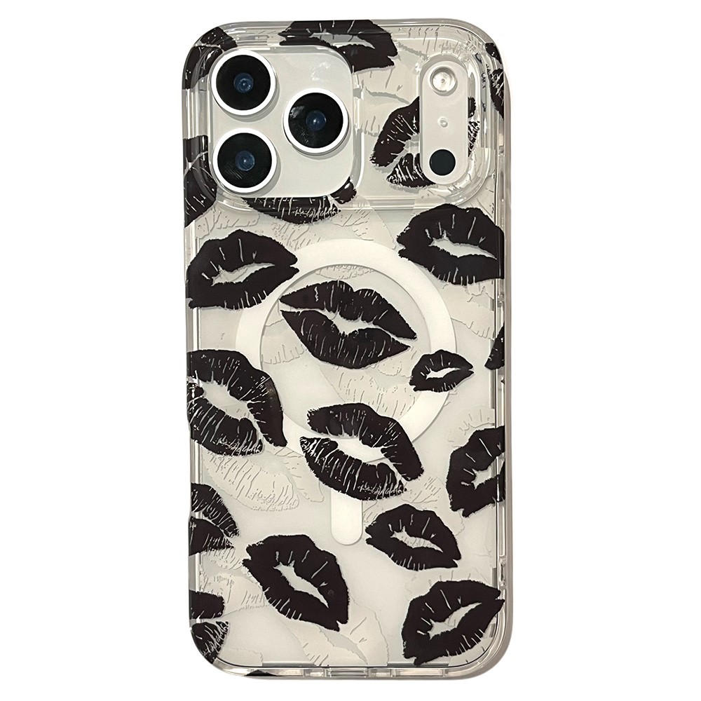 For iPhone 17 Pro Case Compatible with MagSafe IMD Lip Print Pattern TPU PC Phone Back Cover - Black