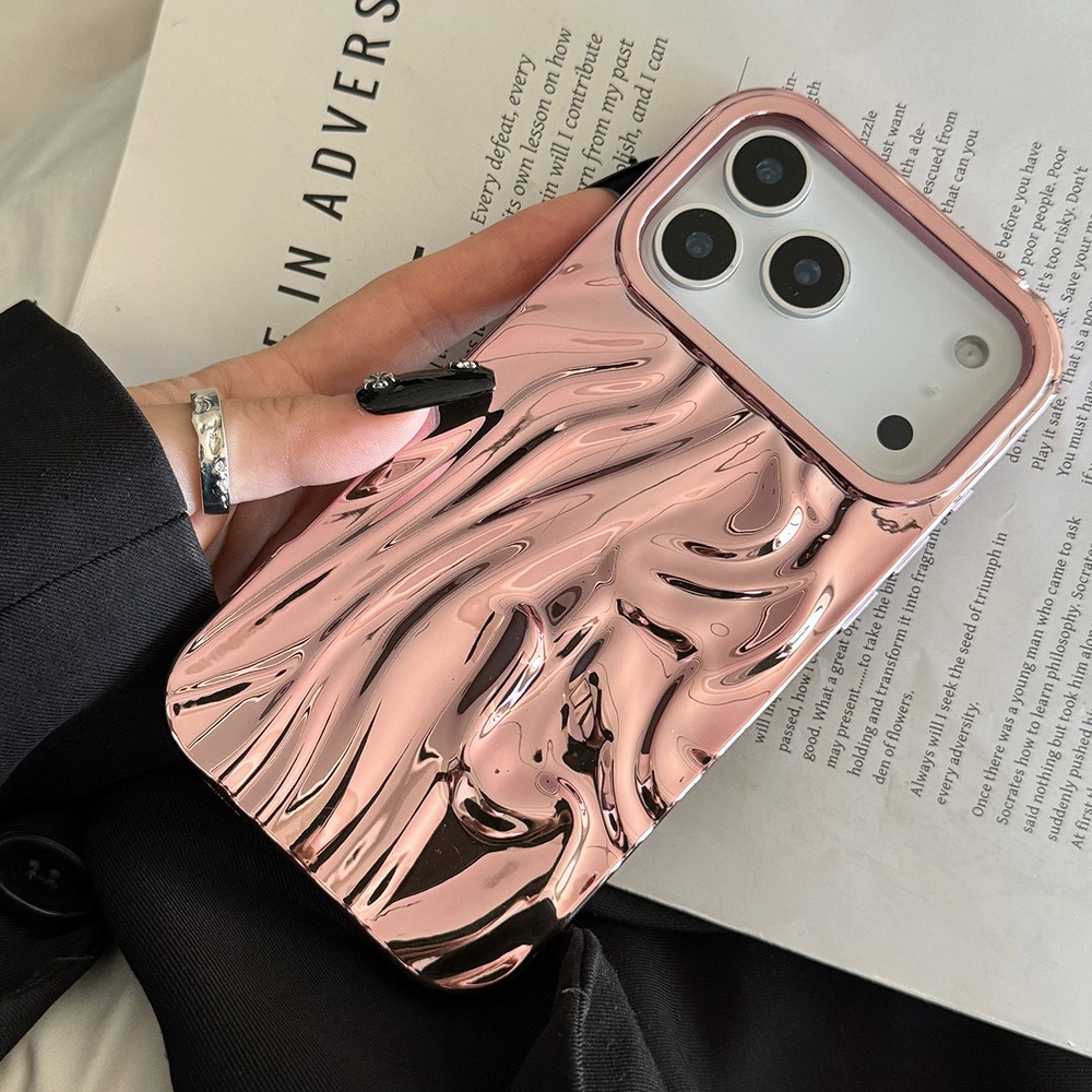 For iPhone 17 Pro Max Case Wrinkled Glossy Electroplated TPU Phone Back Cover - Pink