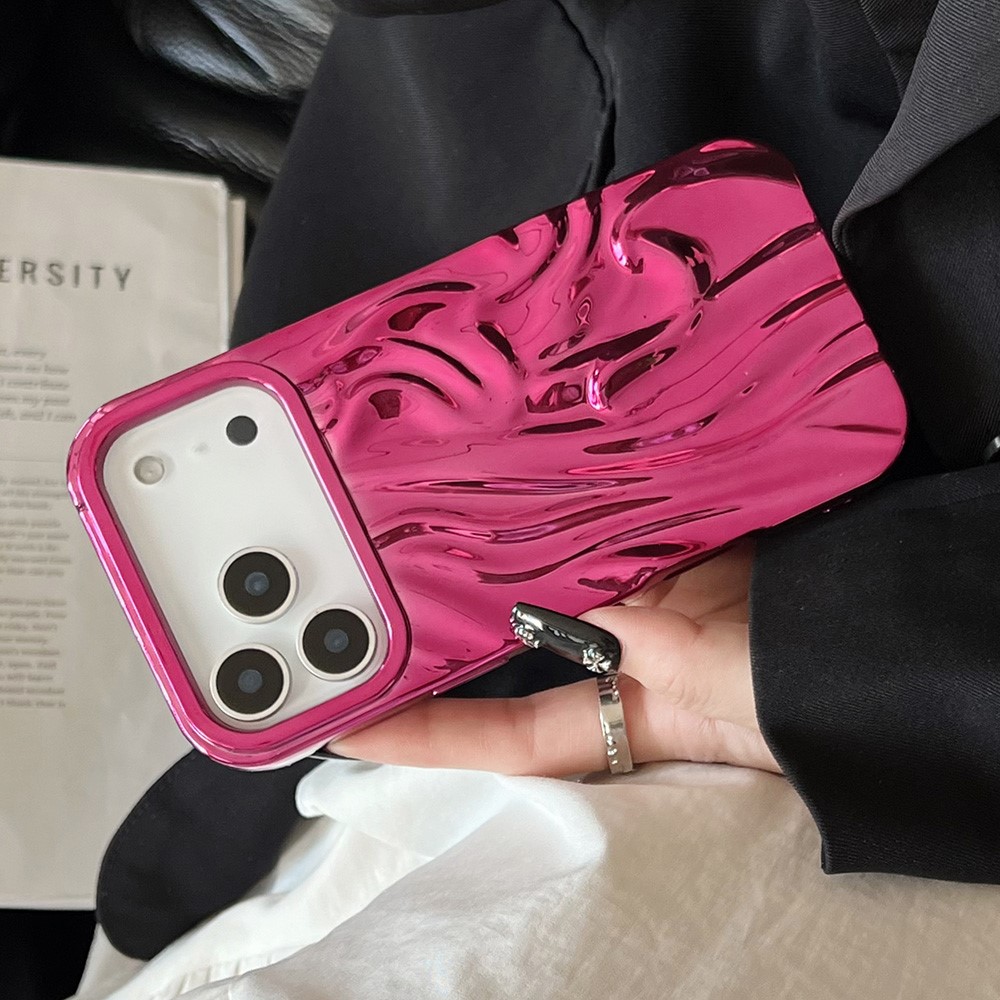 For iPhone 17 Pro Max Case Wrinkled Glossy Electroplated TPU Phone Back Cover - Rose