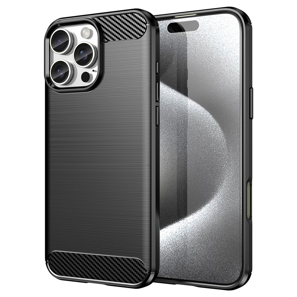 AMORUS For iPhone 16 Pro Max Case Carbon Fiber Texture Brushed Protective Phone Cover - Black