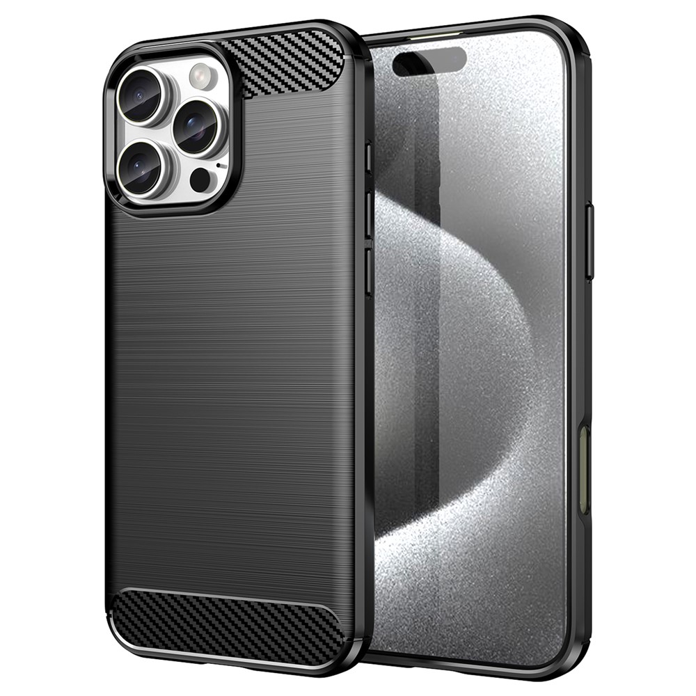 AMORUS For iPhone 16 Pro Case Carbon Fiber Texture Brushed Protective Phone Cover - Black