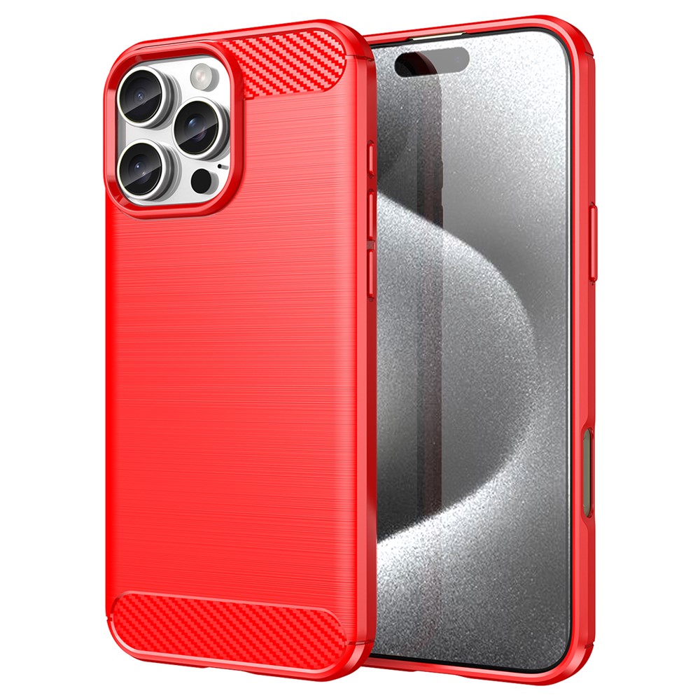 AMORUS For iPhone 16 Pro Case Carbon Fiber Texture Brushed Protective Phone Cover - Red