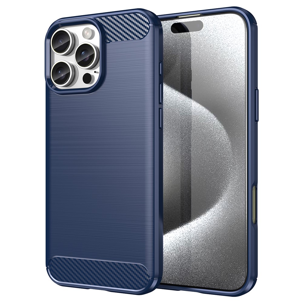 AMORUS For iPhone 16 Pro Case Carbon Fiber Texture Brushed Protective Phone Cover - Blue