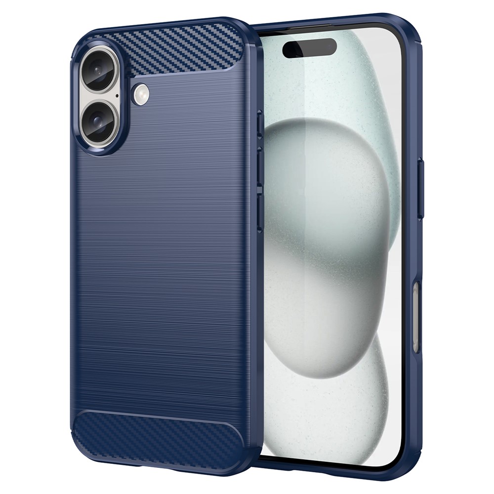 AMORUS For iPhone 16 Case Carbon Fiber Texture Brushed Protective Phone Cover - Blue