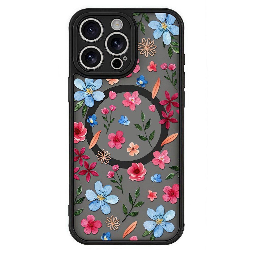 For iPhone 16 Pro Max Case Compatible with MagSafe Pattern Printed Design PC + TPU Phone Cover - Colorful Flowers