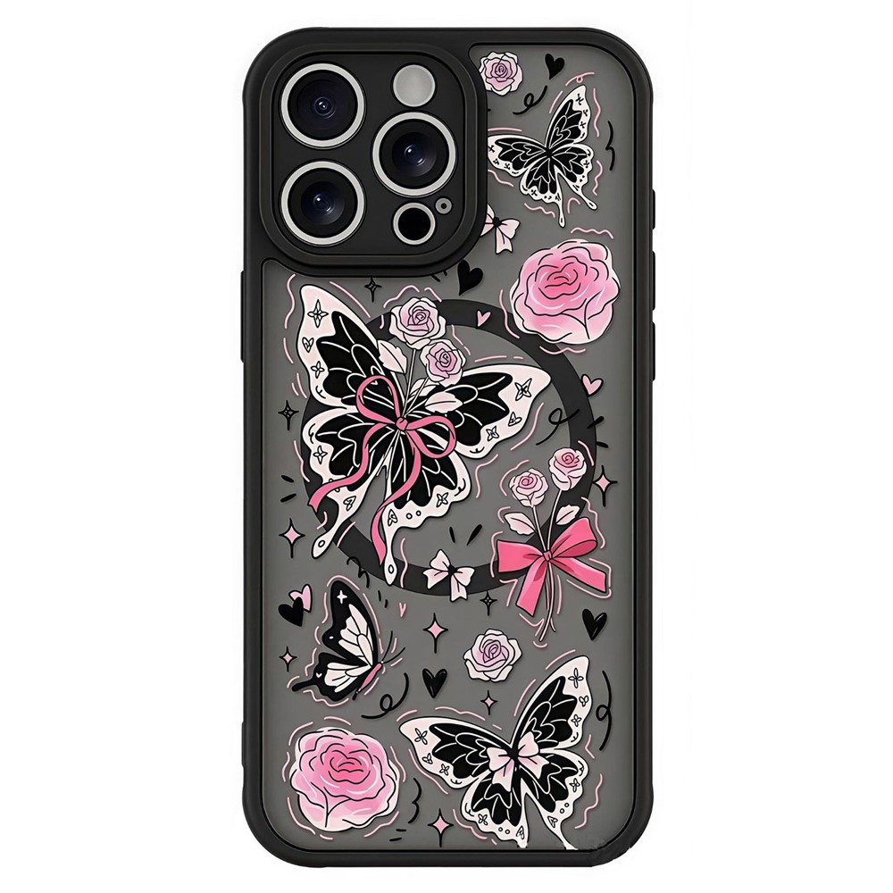 For iPhone 15 Pro Case Compatible with MagSafe Pattern Printed Design PC + TPU Phone Cover - Colorful Butterfly