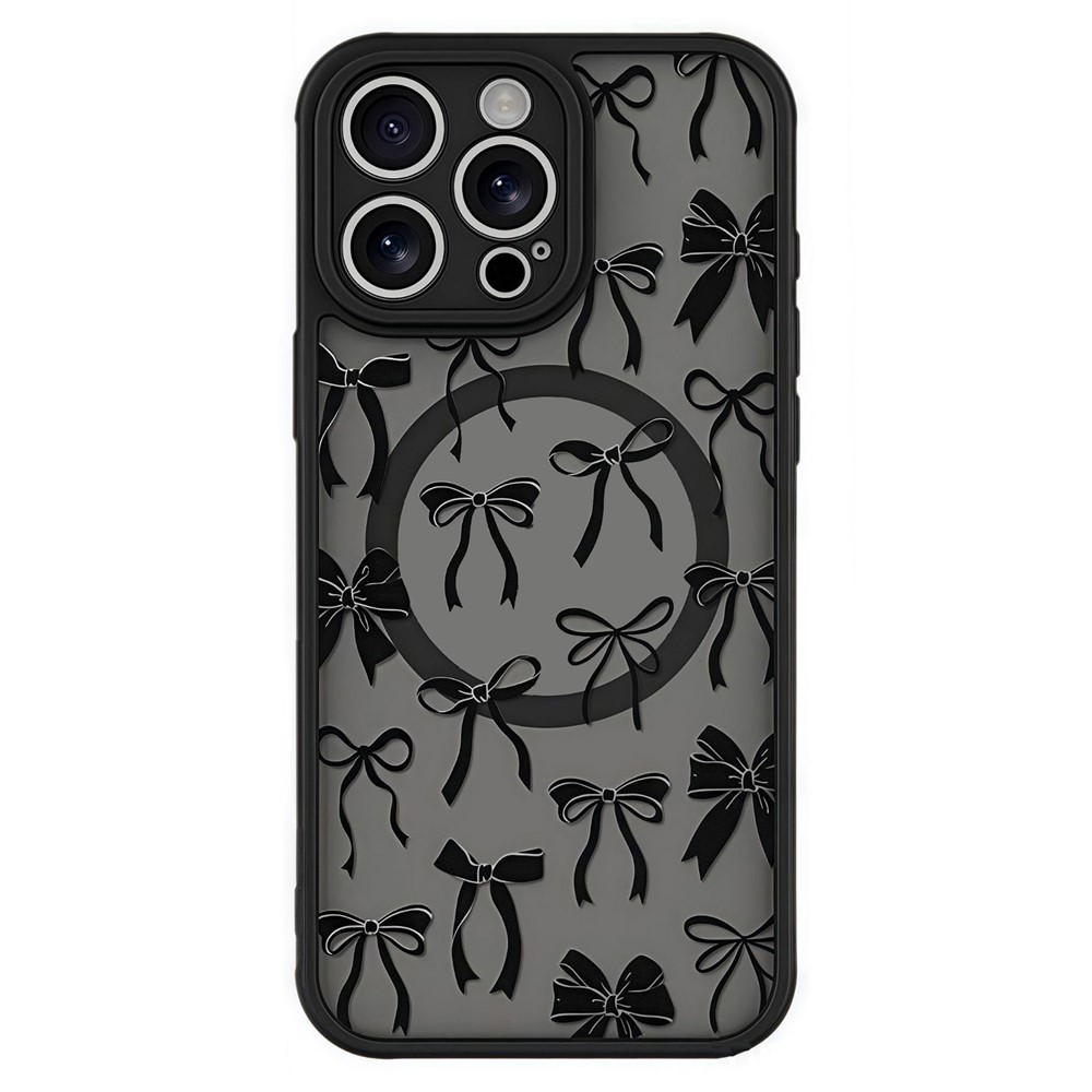 For iPhone 14 Pro Max Case Compatible with MagSafe Pattern Printed Design PC + TPU Phone Cover - Black Bow