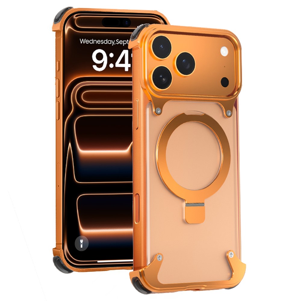 For iPhone 17 Pro Phone Case with Kickstand Compatible with MagSafe Metal PC Matte Back Cover - Orange