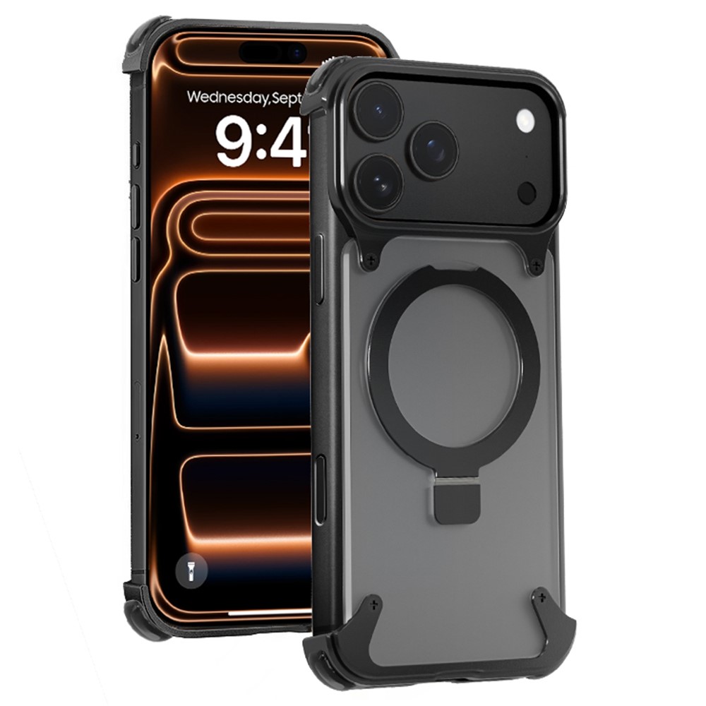 For iPhone 17 Pro Max Phone Case with Kickstand Compatible with MagSafe Metal PC Matte Back Cover - Black