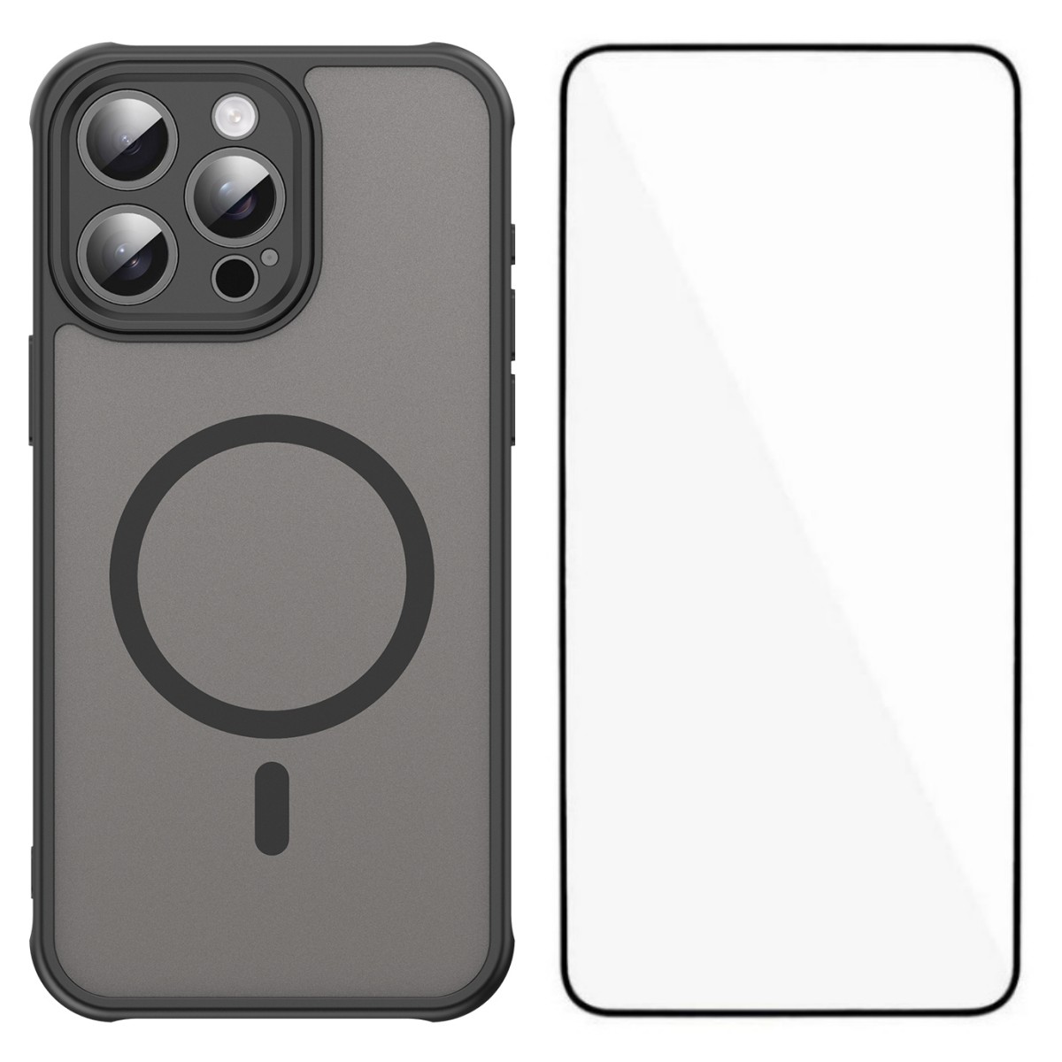 For iPhone 16 Pro Max Magnetic Case with Screen Film WANLONFENG FD Series Skin Touch TPU + PC Phone Back Cover - Black